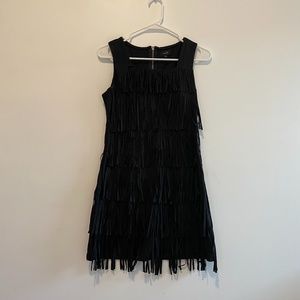 Black Fringe Velvet Dress
